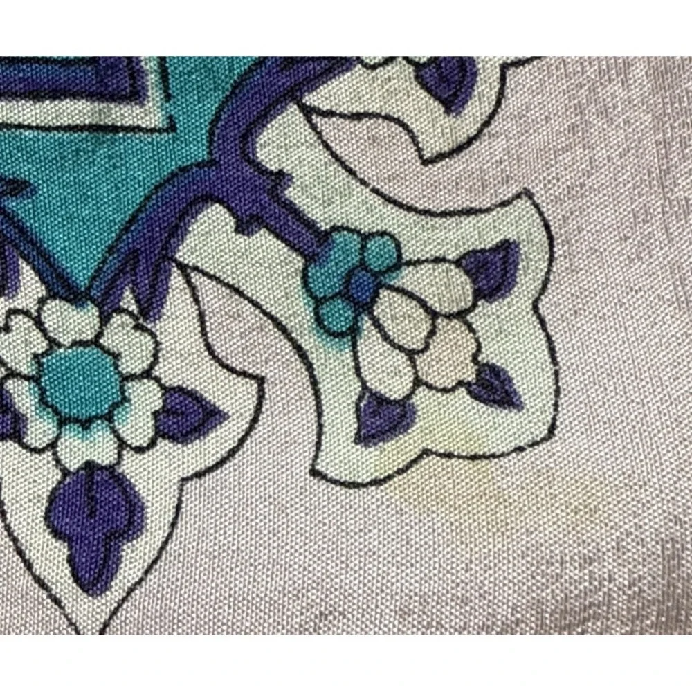 VTG Oscar de la Renta Silk Scarf Japan RN 62720 Teal Purple Floral Square Flaw